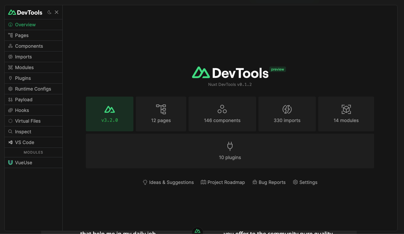 Nuxt DevTools Start Screen