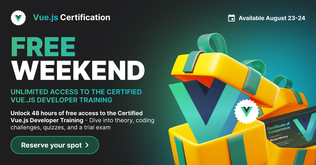 VueSchool’s Free Weekend on August 23–24